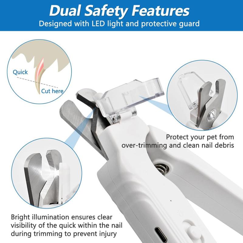2 In 1 LED Pet Nail Clippers and Grinder, Rechargeable Dog Cat Nail Trimmer with File, Safe Grooming Tool for Small Medium Pets