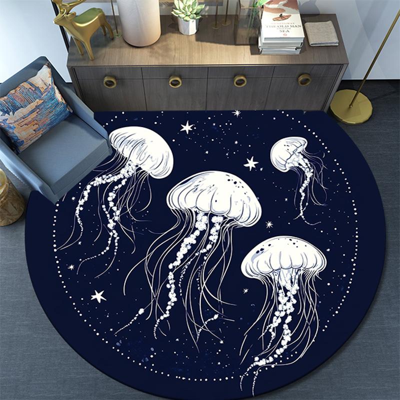 Jellyfish Round Area Rug,Carpet Rug for Living Room Bedroom Sofa Playroom Decor,Non-slip Floor Mat