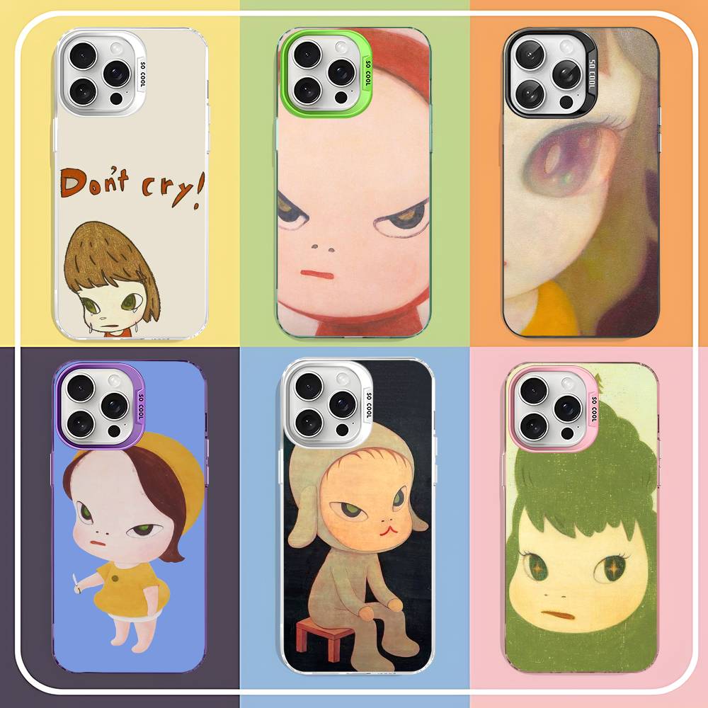 Contemporary Art Yoshitomo Nara Phone Case Color Silver Shell For LPhone 17 16 16e 15 14 13 12 11 Pro Max Plus