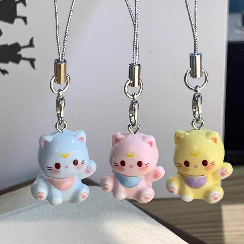 3pcs Fashion New Cartoon Small Cat Cute Keychain Phone Chain Resin Keyring Bag Pendant Couple Key Chains Gifts Women for Jewelry