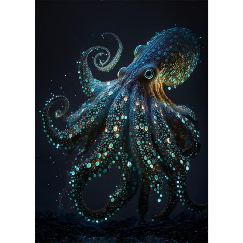 Abstract Octopus Art Canvas Painting Metallic Octopus Posters and Perints Marine Animal Wall Art Pictures for Living Room Decor