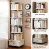 Libreria Rotante a 6 Piani, Scaffale Rotondo a 360 Gradi, Ruote e Cassetto, Scaffale Salvaspazio per Stanze Piccole – Ideale per Camera da Letto, Soggiorno, Casa, Ufficio