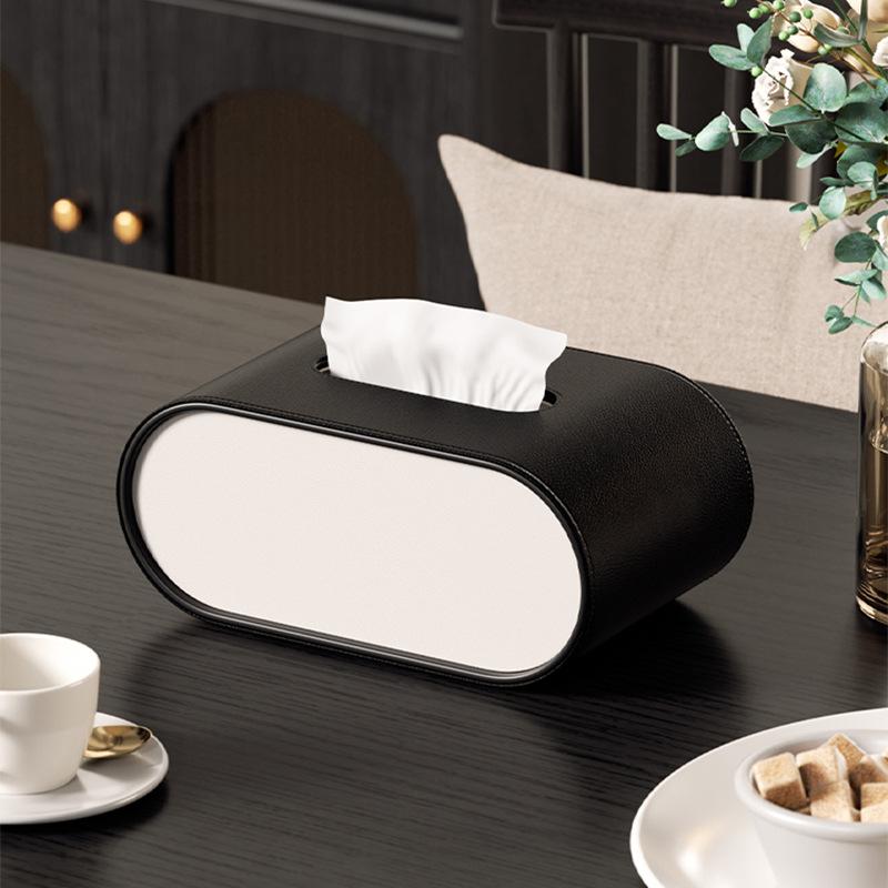 Tissue Box Luxury High Quality Light Luxury High-end Living Room Paper Box Creative Oval Leather Bedroom Desktop Napkin Storage