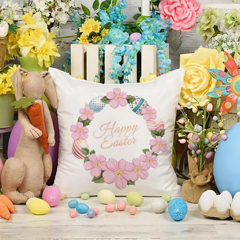 Happy Easter Flowers Polyester Cushion Cover Home Sofa Decor Living Room Bedroom Office Throw Pillow Cases Christian Easter Gift