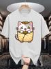 Cute Cat Burrito Graphic Unisexs Crew Neck T Shirt Kitten In Tortilla Soft Light Casual Summer Street Tee For Food Pet Cat Lovers