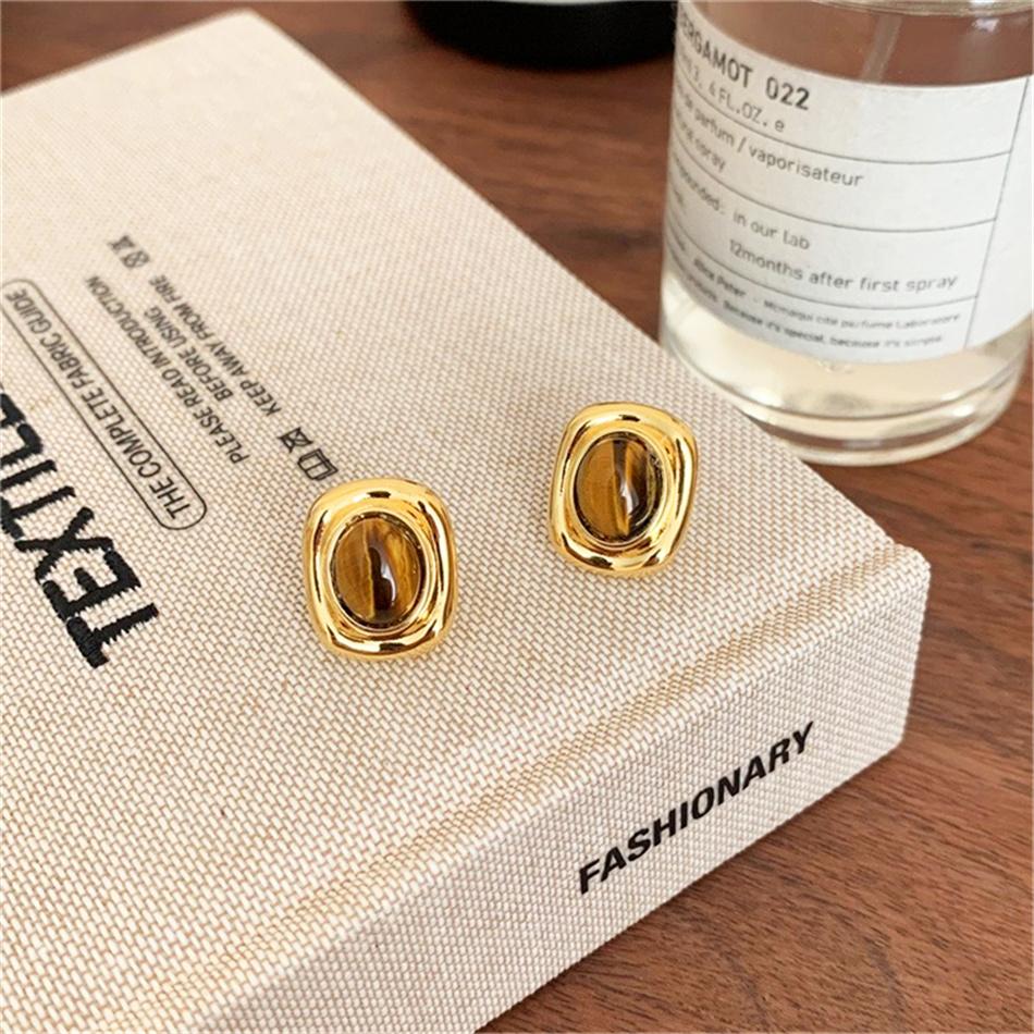 Maillard Brown Square Geometry Stud Earrings For Women New Trend Jewelry Simple Wedding Christmas Girl Gift Jewelry