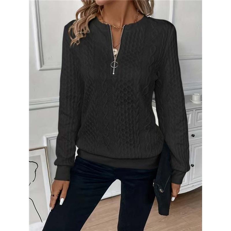 Women's Long Sleeve Knit Top Casual Quarter Zip Textured Sweater Pullover For Daily Wear