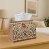 1pc Mexican Folk Art Floral Decorative Navy Red Yellow Symmetric Tissue Box with Storage Organizer for Home, Kitchen, Car, Spill-Resistant And Easy-Cl