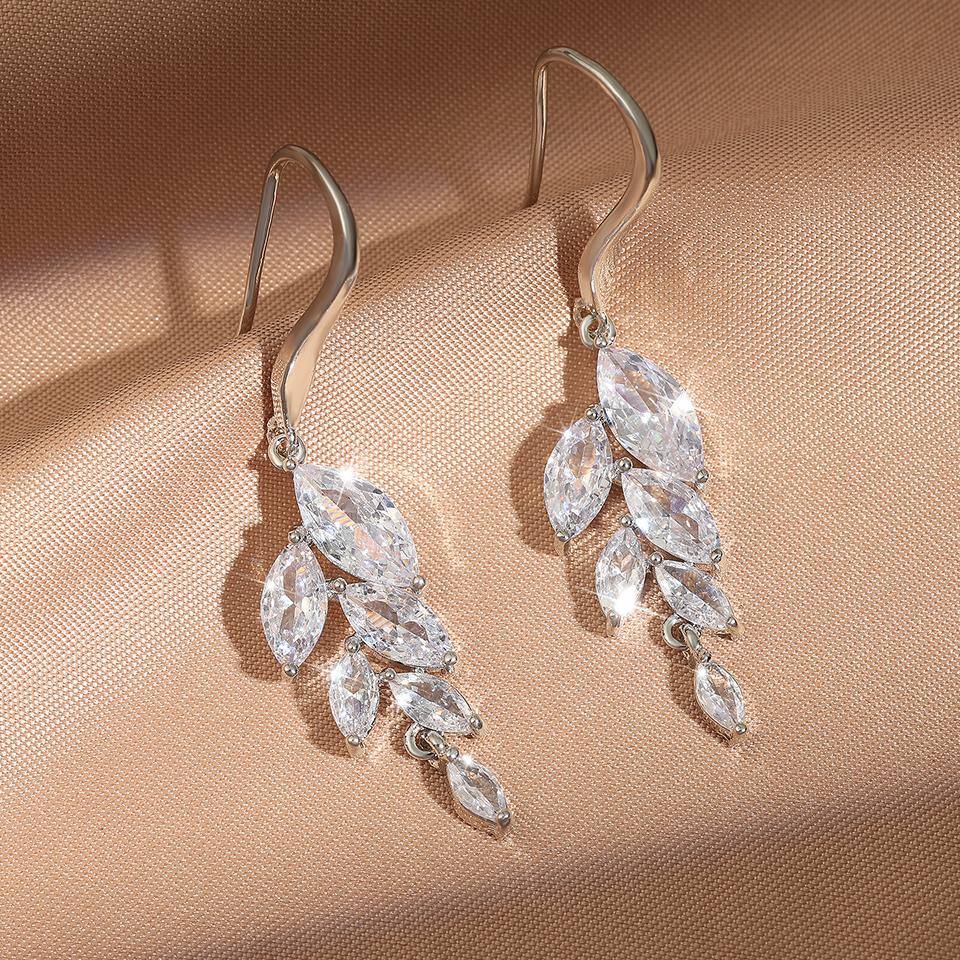 

ZAKOL Классические висячие серьги-кисточки с цирконом в форме листа маркизы для женщин, сверкающий прозрачный циркон ААА, свадебный циркон для невесты WHITE