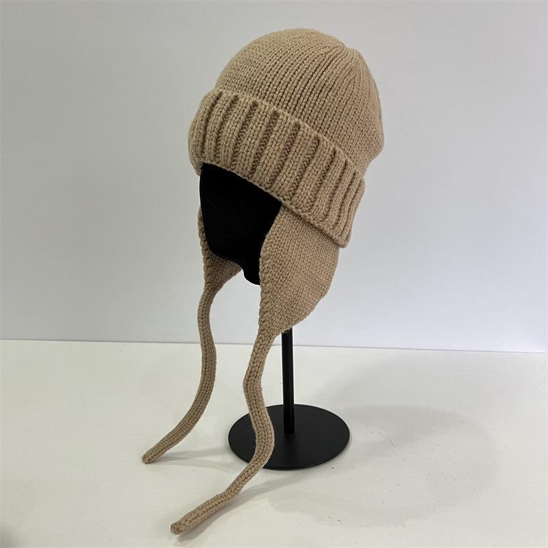 Winter Face Small Lei Feng Hat Women's Knitted Wool Hat Winter Belt Cycling Flying Hat Thermal Ear Hat