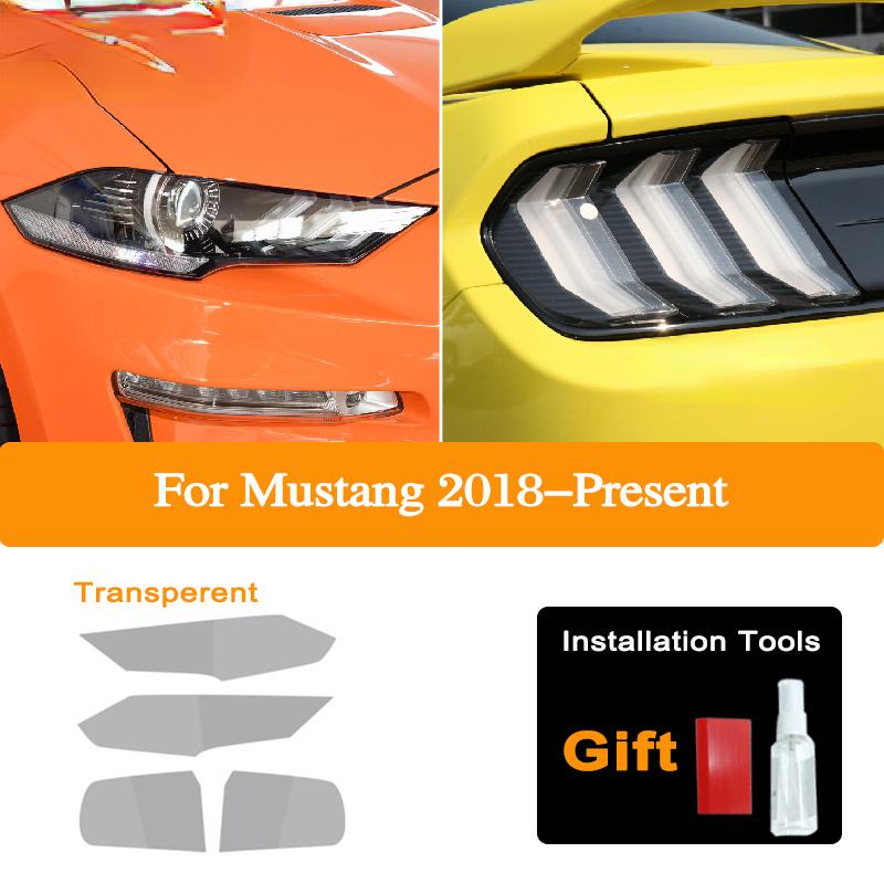 Car Headlight Protective Film For Ford Mustang 2015-Present Shelby GT500 Taillight Tint Black Transparent TPU Sticker Accessorie