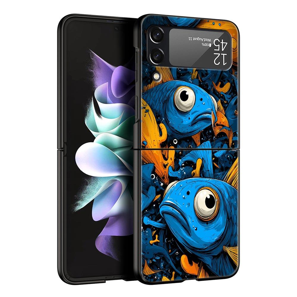 Blue Ocean Fish Hard PC Phone Case For Samsung Galaxy Z Flip 7 6 5 4 Black Cover For Galaxy Z Flip 3 Foldable Shell Fundas Capas