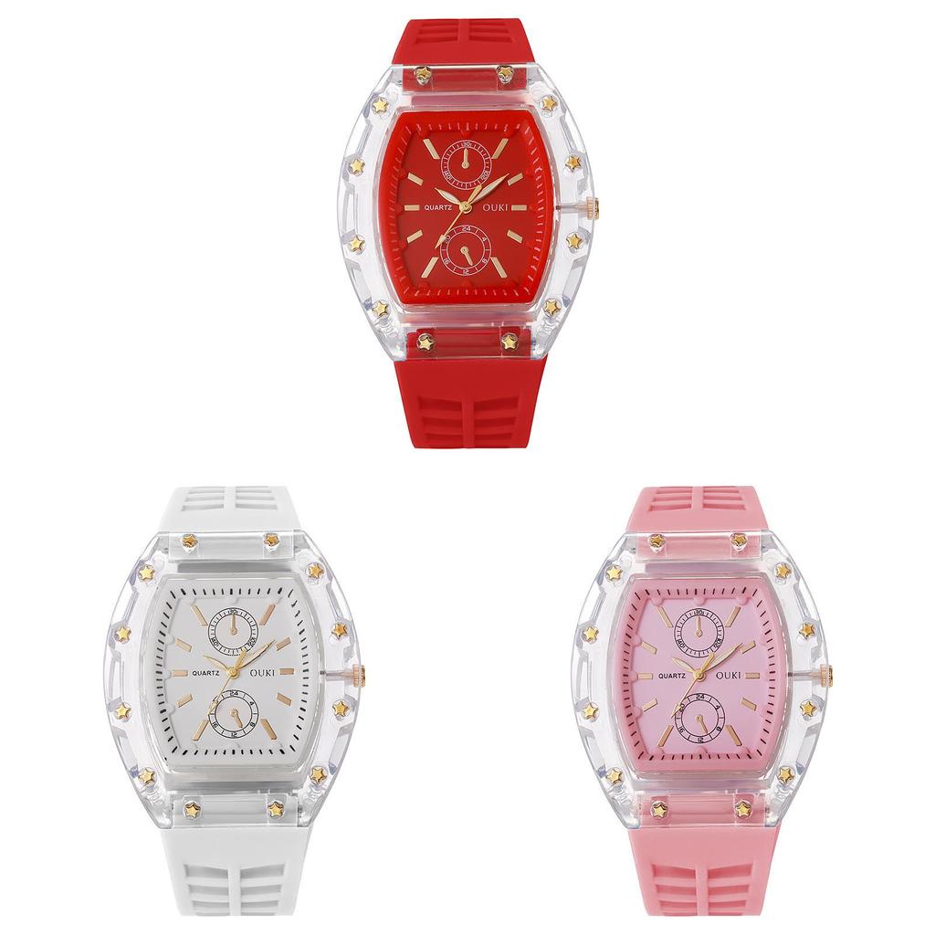 Transparent Barrel Shape Watch With Quartz Movement Casual Mens Silicone Strap For Daily Wear