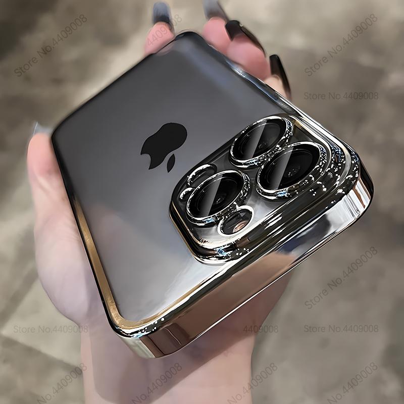 Luxury New High Quality Plating Clear Case For IPhone 15 14 11 12 13 14 Pro Max 14 15 Plus Phone Cases Shockproof TPU Back Cover