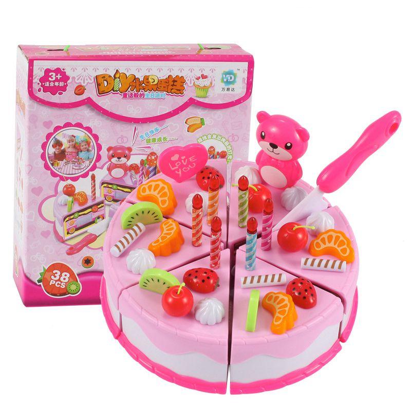 

Cartoon Style Cake Food Kitchen Plastic Kettle Cookies Toys For Kids Birthday 37pcs Gift Set