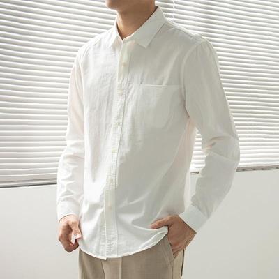 Baumwolle Einfaches Freizeithemd für Herren Langarm Frühling Japanisches Jugendhemd Einfarbiges Hemd für Herren