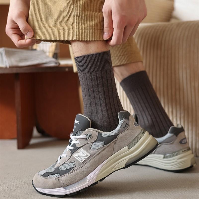 Men'S Socks Warm Imitation Cashmere Socks Solid Color Vertical Striped Mid-Leg Casual Socks Business Men'S Socks Are All Sizes