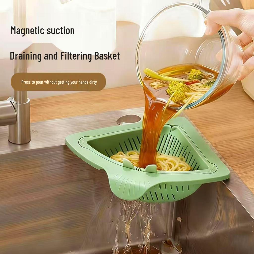 Magnetic Triangle Kitchen Sink Draining Basket for Food Scraps and Storage