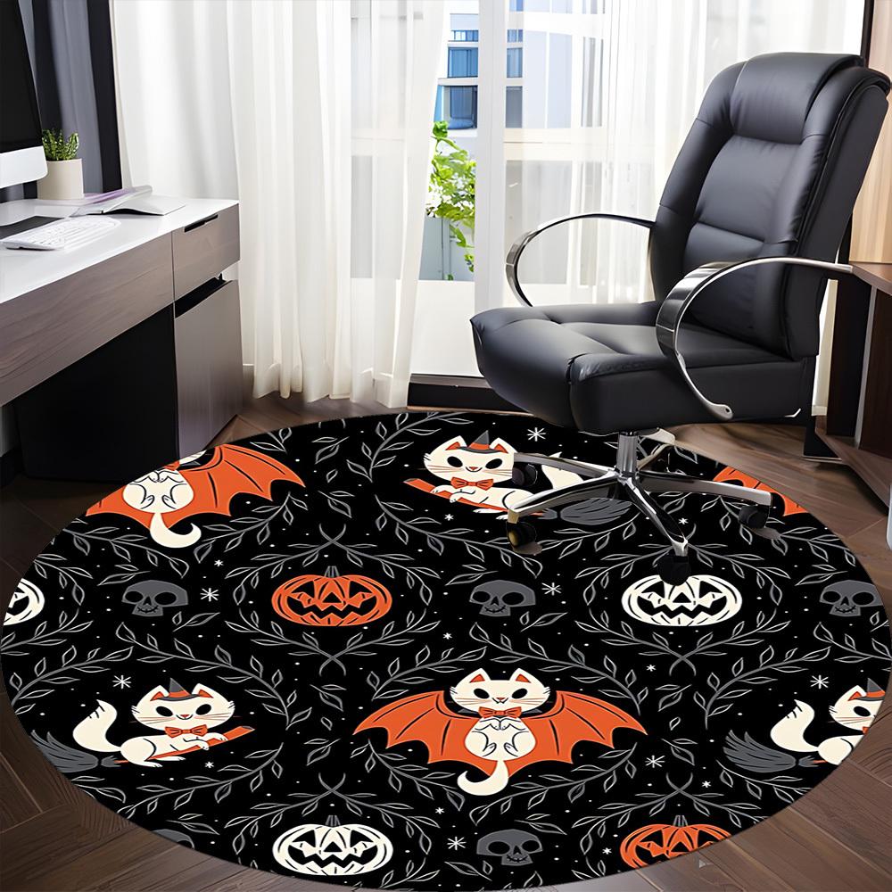 1pc Halloween Cats Office Round Area Rug, Indoor Mat Suitable For Office, Under Office Chairs Bedroom Living Room Home Decor, Room Deco