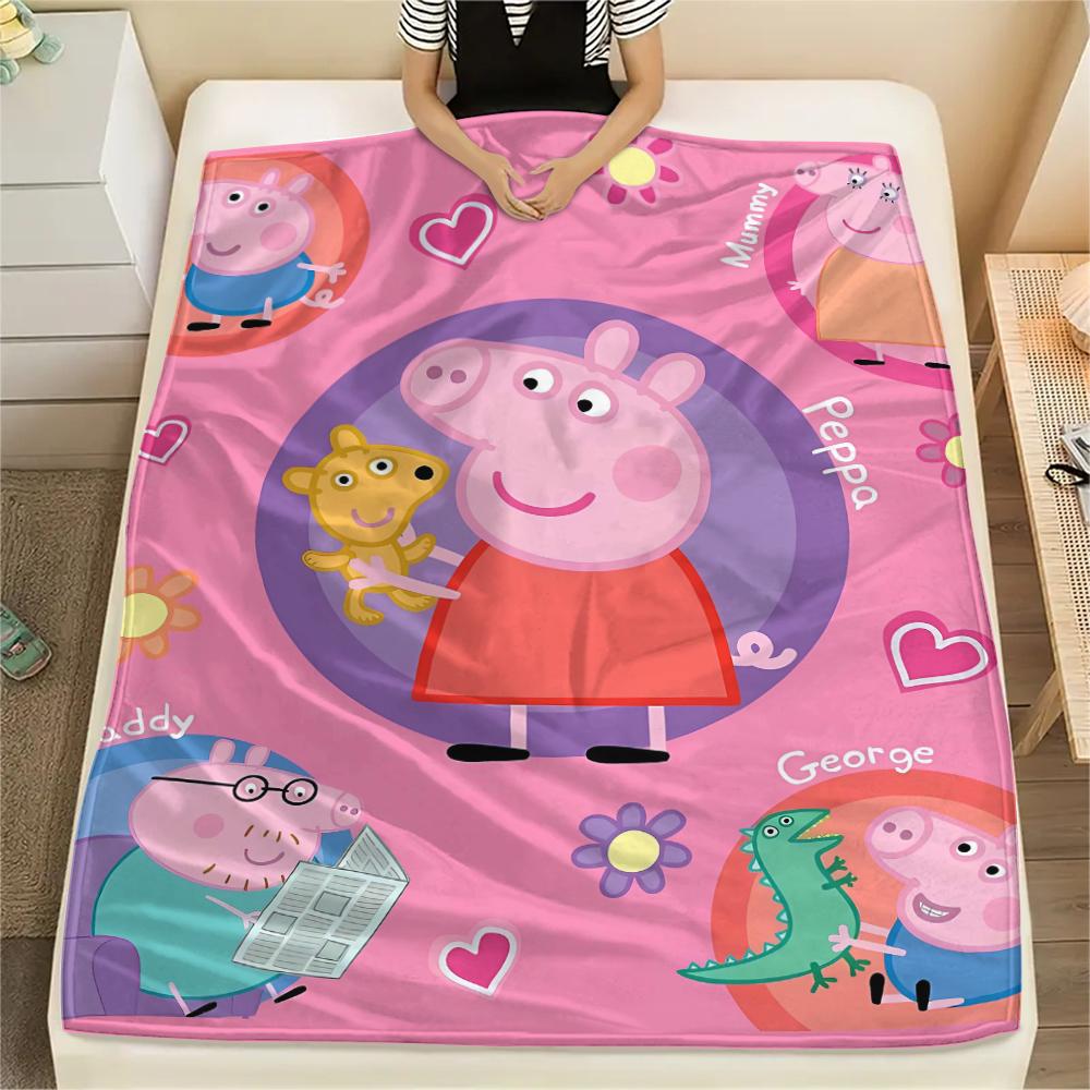 1Pc Pink Pig Cartoon Print Flannel Blanket, High quality Comfortable for All Seasons, Home Decor, Warmth and Comfort, Perfect for Gifts