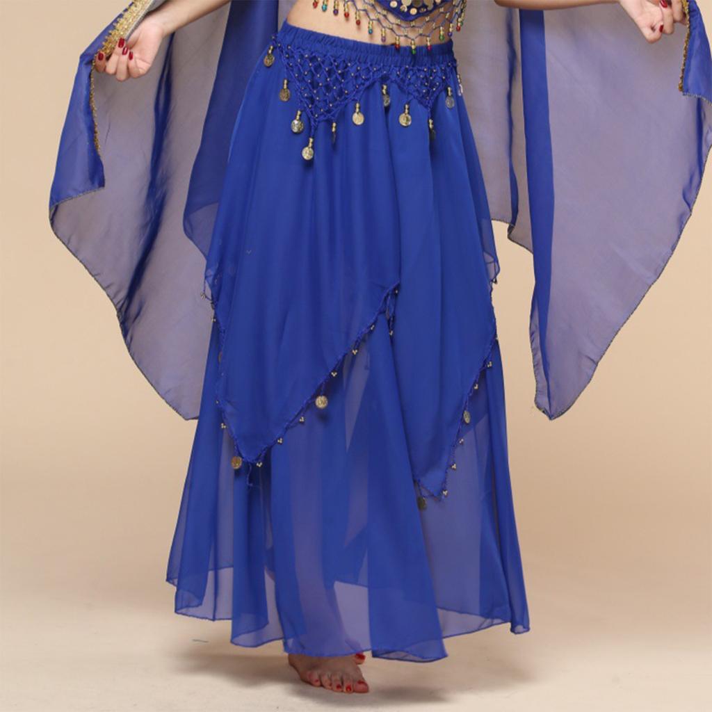 Ladies' Belly Dance Skirt Hanging Coin Skirt Chiffon Big Swing Skirt Performance Dress Shining Stage Performance Dress Shining Half Body Skirt