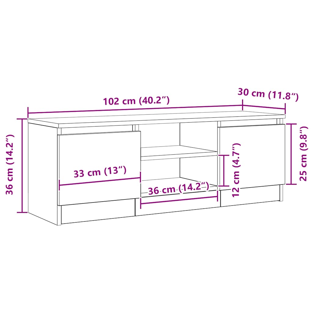 TV Cabinet Black Oak Effect 102x30x36 Cm Engineered Wood