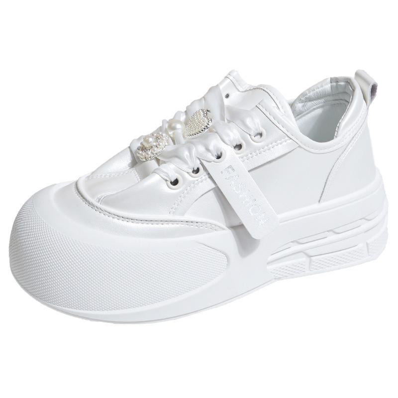 Small Ugly Cute Little White Shoes Autumn New Ribbon Muffin Platform Women's Shoes Casual Comfortable Height Increase Single Shoes
