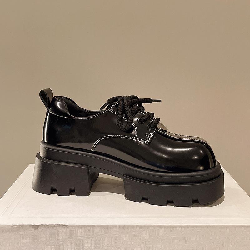 

British small leather shoes women s spring and autumn new heightening platform single shoes retro versatile fashion 40 чёрный