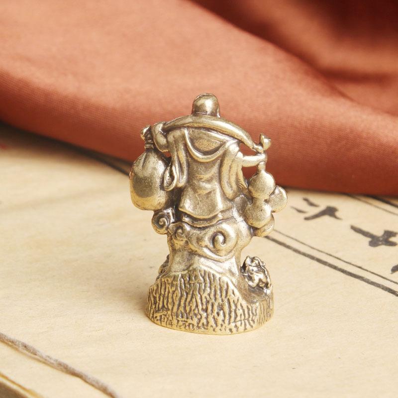 Vintage Pure Brass Wealth Arhat Desktop Ornament Maitreya Buddha Holding Gold Coins Lucky Bag Creative Decoration Old Copperware