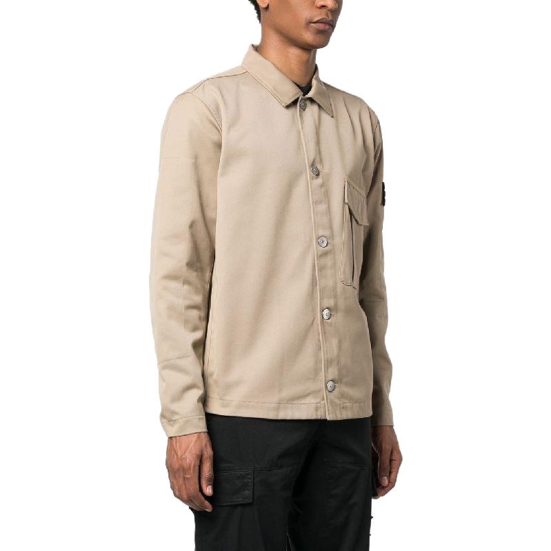 STONE ISLAND Solid Color Logo Long Sleeve Shirt Jacket Men Jackets Light-Brown 781510428-V0092