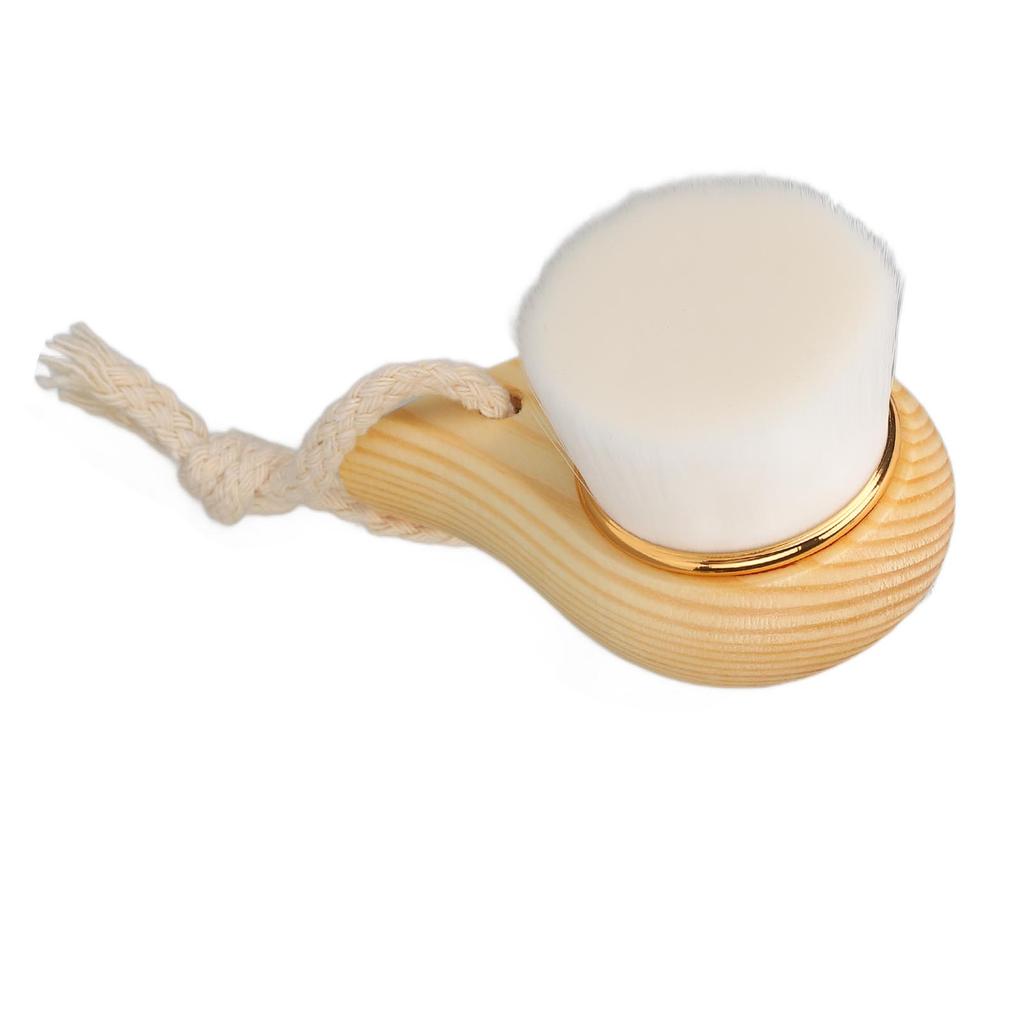 Face Cleaning Brush Beech Handle Soft Fiber Bristles Manual Wooden Facial Cleanser with Hang Ring