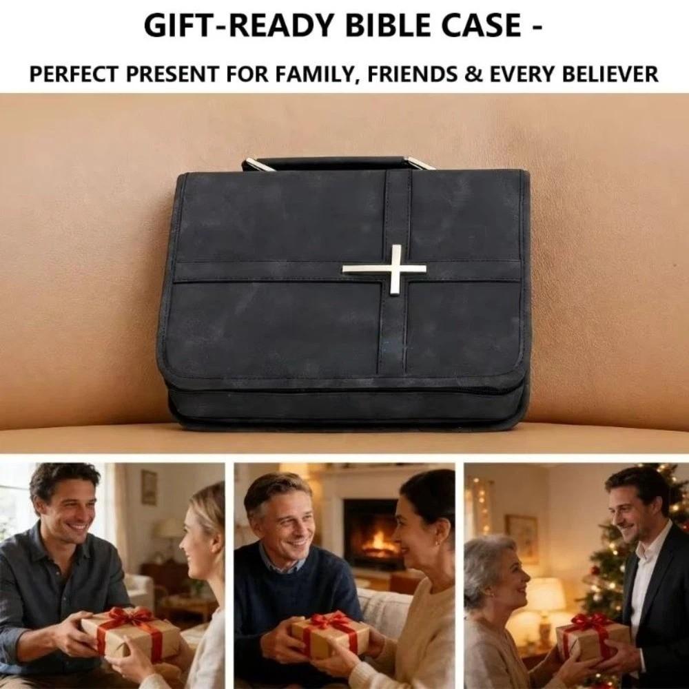 Funda de Biblia de Cuero Vegano con Temática de Cruz y Bolsillo para Teléfono Estuche para Llevar la Biblia Viaje