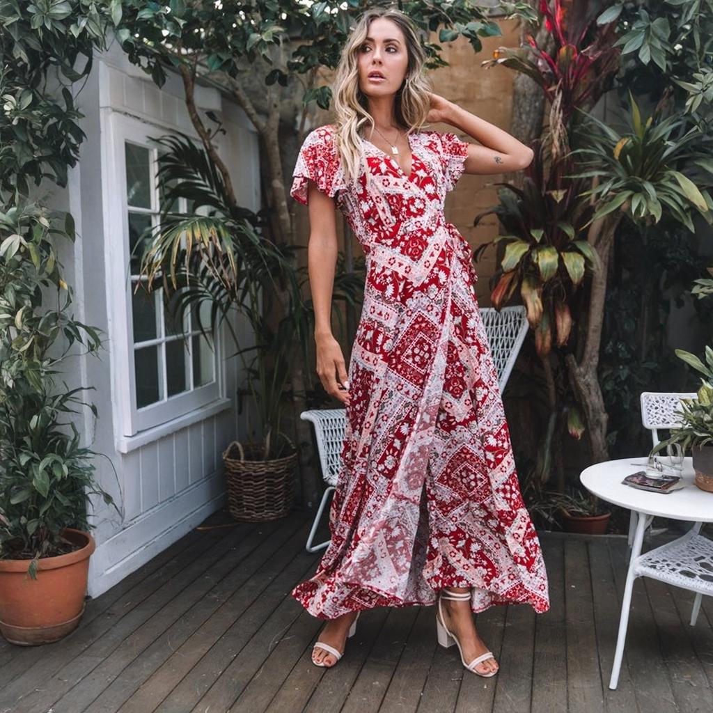 Fashionable Women's Leisure  Vacation Printed Dress Sexy Long Skirt For Women