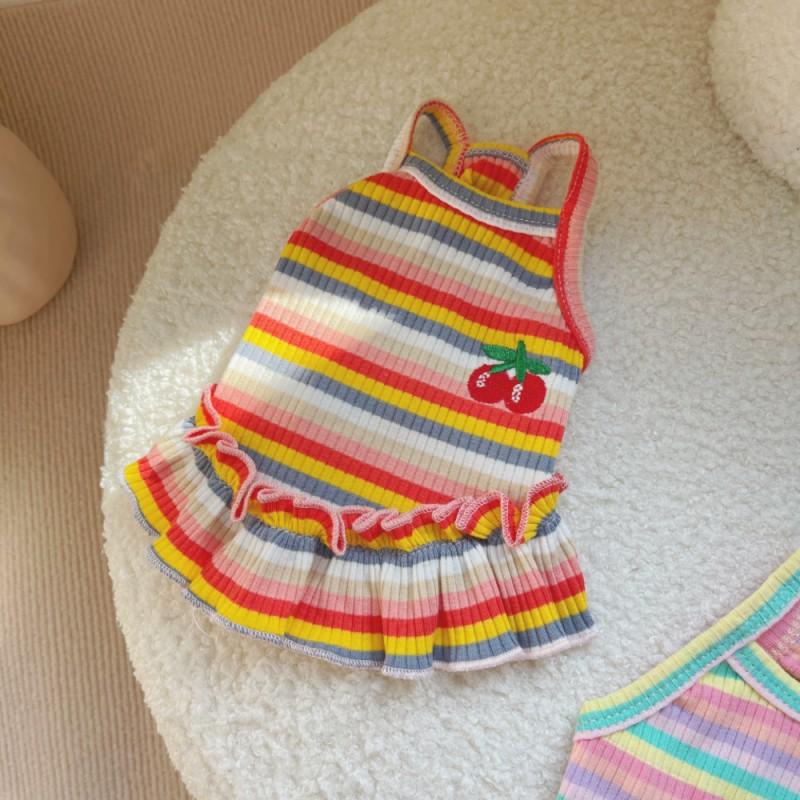 Puppy Summer Clothes Pet Outfit Lace Striped Dog Dress Cat Vest Chihuahua Bichon Yorkie Suspenders Skirt Cute Female Dog Tshirt