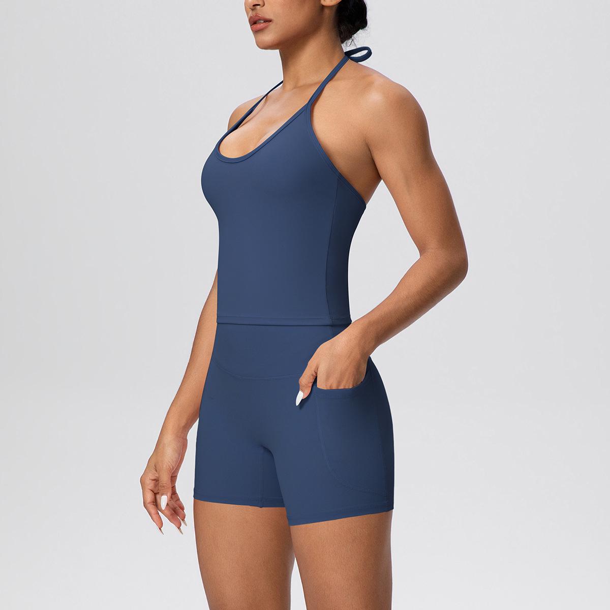 

Backless Cross-Strap Tank & High-Waisted Yoga Shorts Set - Soft & Tummy-Control Design for Women. Medium