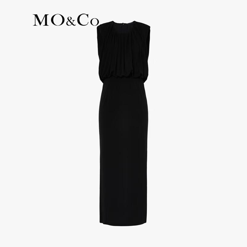 MO&Co. 2024 Summer Pleated High Waist Black Long Dress
