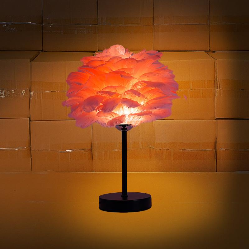 Feather table lamp bedroom bedside lamp high-end sense