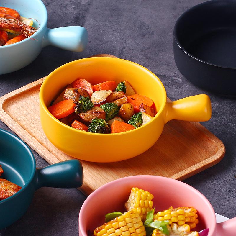 Internet Celebrity Nordic Style Household Ceramic Bowl Breakfast Ramen Bowl With Handle Large Baking Bowl Single Tableware Creative Personality