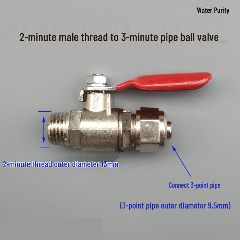 4-Way to 2-Way Tee Connector Water Purifier Valve with Switch, One-Piece Copper Alloy Ball Valve.