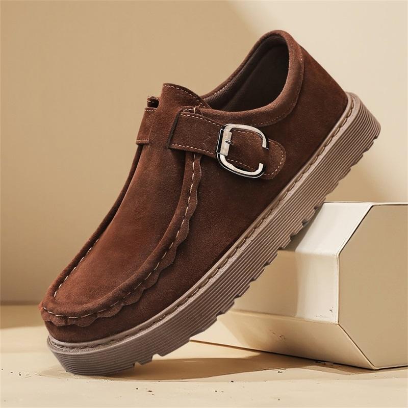 Fashion Men's Shoes 2026New Suede Casual Shoes Comfortable Thick Soled Loafers Slip-On Driving Shoes for Men Vulcanized Footwear