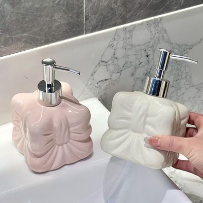 Cute Bow Press Separated Ceramic  Bottle Bow Shaped Liquid Soap Dispenser Hand Sanitizer Lotion Bathroom Shampoo Shower Box