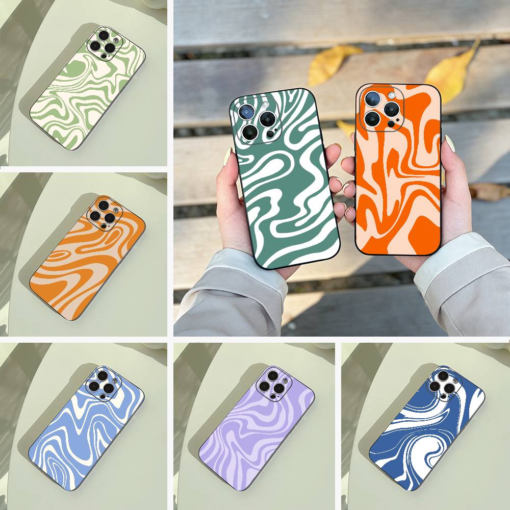 Abstract -FluidWavy Pattern Phone Case For iPhone 17,16,15,14,13,12,11 Pro Max, Lightweight and practical Soft Black Cover
