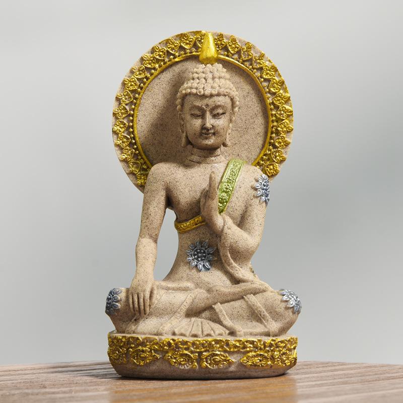 

New Chinese Zen Resin Buddha Statue Home Decor Sandstone Craft Miniature Model 7 4 12cm