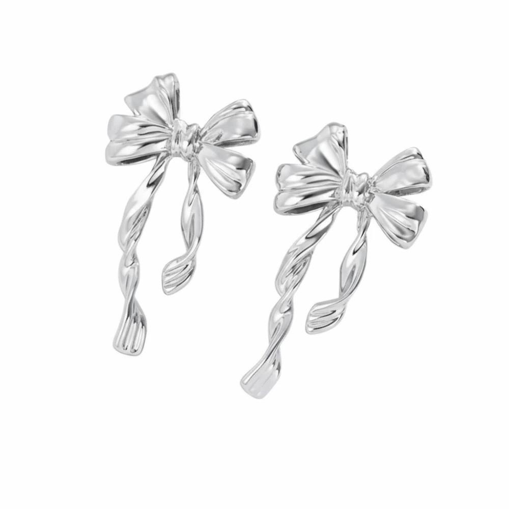 Golden Bowknot Butterfly Knot Earrings Chic Design Gold Color Earrings  Daily Wear серебряный