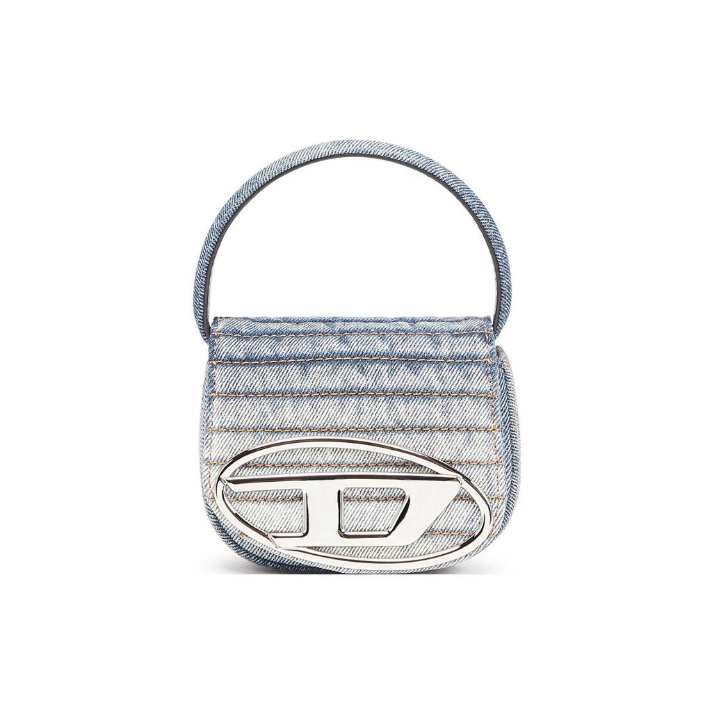 Diesel 1Dr Silver Logo Adjustable Detachable Shoulder Strap Cotton And Calfskin Mini Handbag Women handbag Blue White X08709P5572