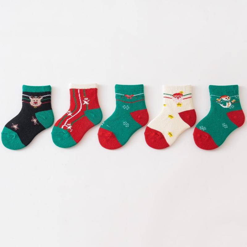 5Pairs/Set Children Christmas Socks Thicken Cotton Newborn Warm Sock Autumn Winter Baby Mid Tube Sock 0-6year Boys Girls Footwear