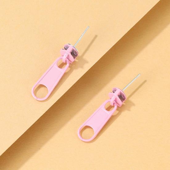 1 Pair Stud Earrings Zipper Shape Plated Jewelry Cartoon Candy Color Ear Studs for
