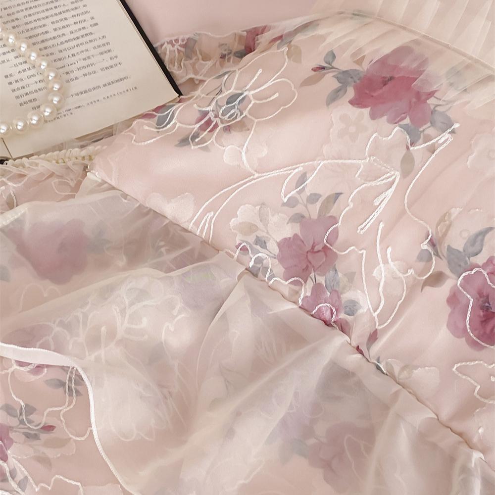 Cotton Bedding Four-piece Set French Rose Print Skin-friendly Breathable Quilt Cover Sheet Pillowcase Kit