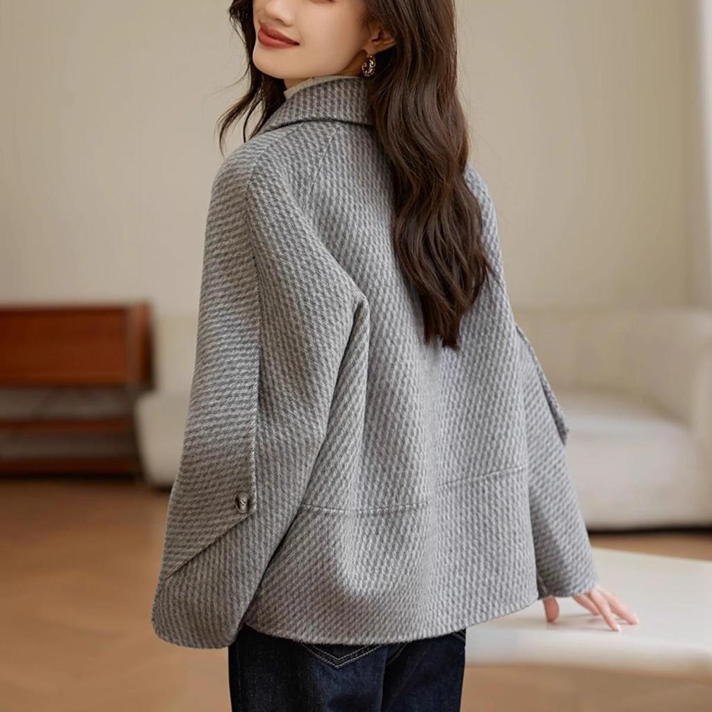 Pineapple Woolen Coat New Year Winter Simple Coat Loose Double-breasted Coat for Women