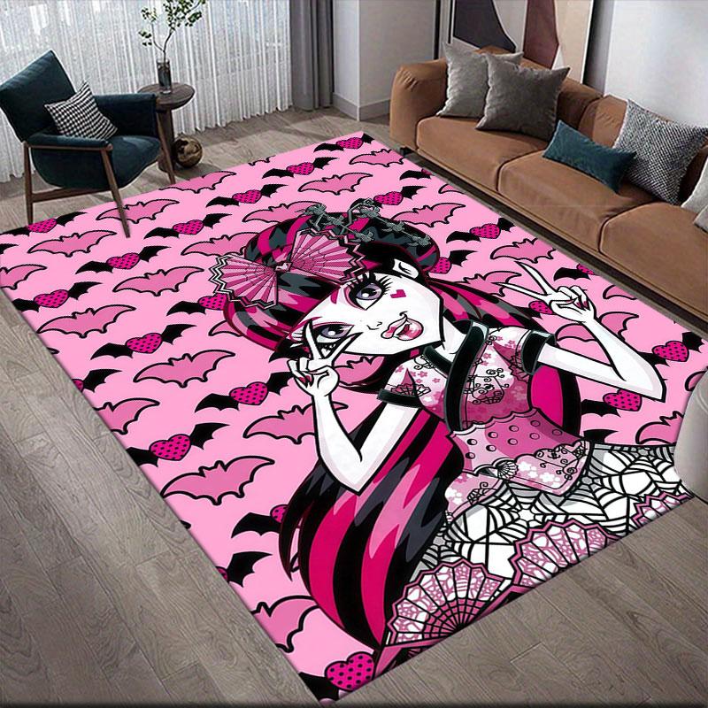 Ula Cartoon Flannel Printed Carpet, Home Sofa Decoration for Living Room & Bedroom, Non‑Slip Play Flannel Floor Mat for Game Room